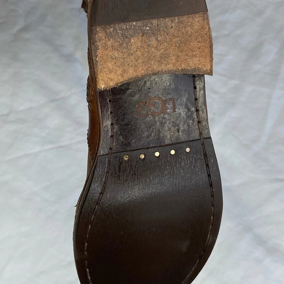 UGG biker boots in brown leather size 6 Moto style quilted leather gold hardware - Picture 11 of 11